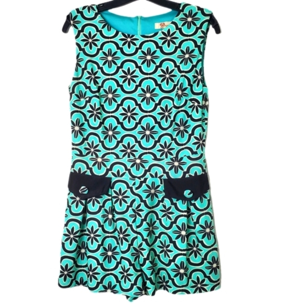 Aryeh Womens Teal Mod Floral Sleeveless Romper Playsuit Shorts Jumpsuit S